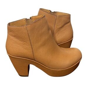 KORK EASE Leather Seeley Booties Tan Spice Side Zip Block Heel Boots Size 7